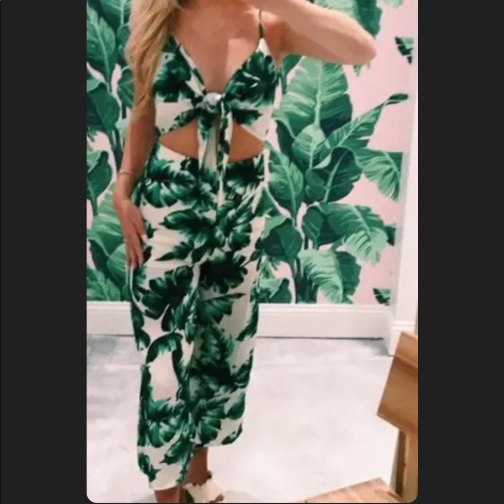 Blue Blush Palm Print Jumpsuit - Picture 3 of 6
